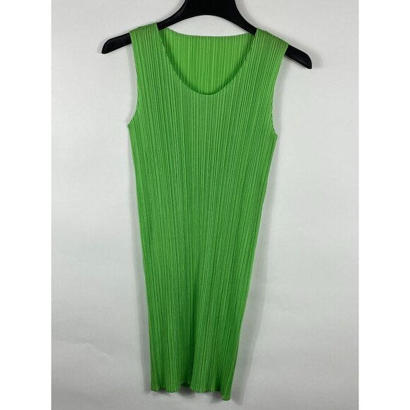 Issey Miyake 100% Polyester Sleeveless Pleated Dress Green Medium Women's C104 - Picture 1 of 5